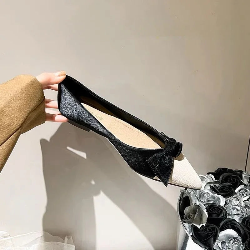 Flats Moccasins Shoes For Women Pointed Toe Office With Bow