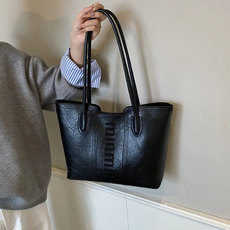 Large Capacity Retro Bucket Design, High-End Minimalist Style Handheld & Shoulder Bag