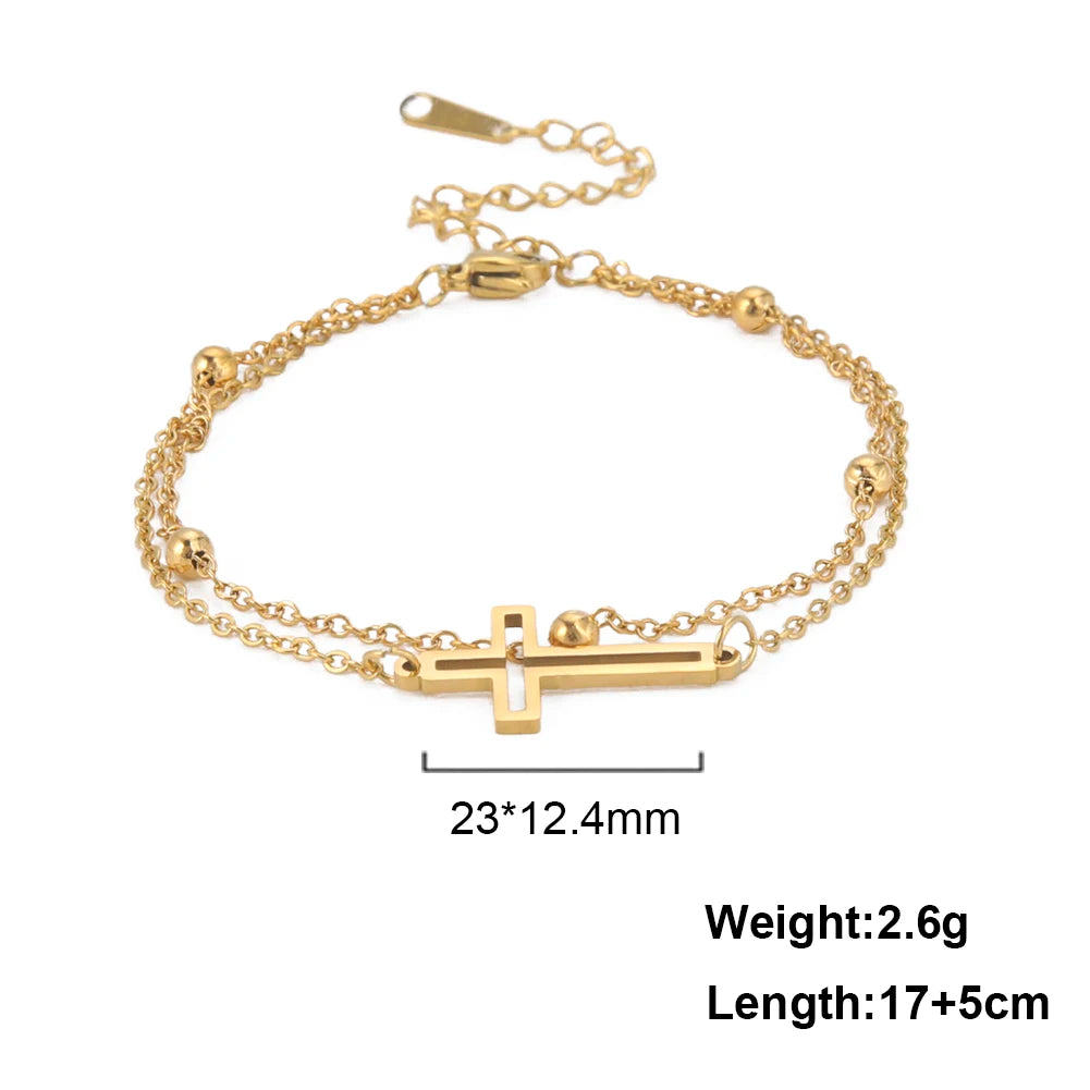 Cross Pendant Bracelets Stainless Steel Double Layer Chain