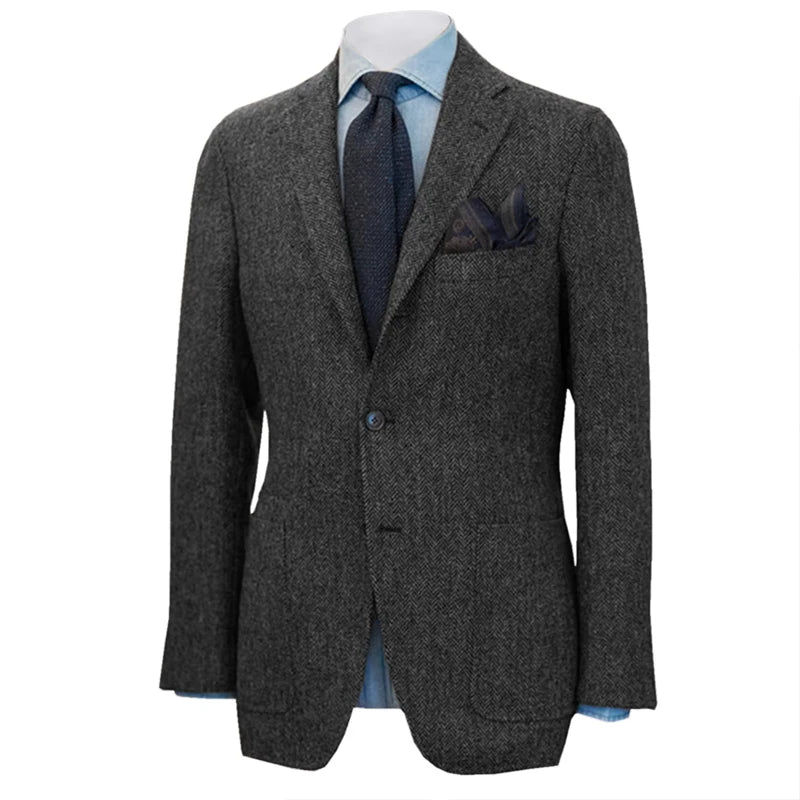 Men's Suit Herringbone Blazer Prom Tuxedos Wool Jacket （Only Coat）