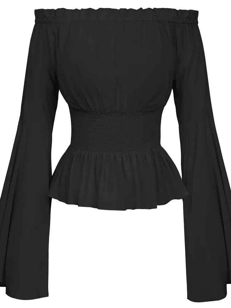 Womens Blouse Gothic Renaissance Flare Sleeves Ruffles Off Shoulder Corset T