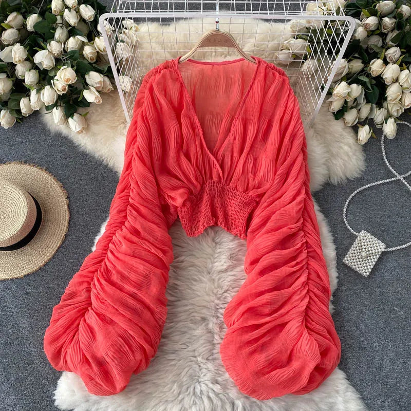 Women Sexy Chiffon Short Blouse