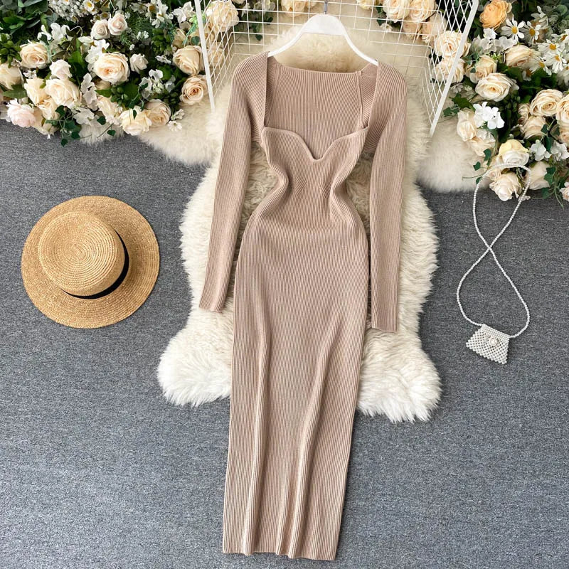Sexy Strapless Ribbed Knitted Bodycon Dress