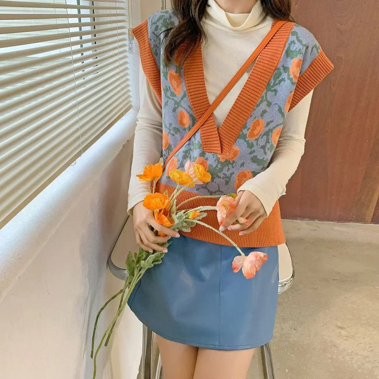 Women's Knitted Vest Kawaii  Solid Printed Waistcoat