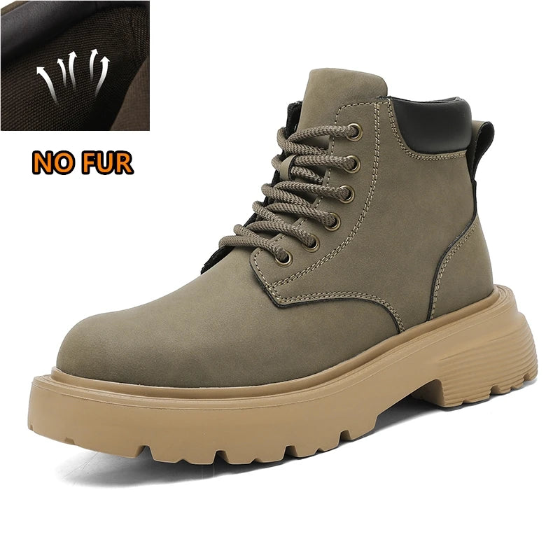 Men High Top Boots Leather Shoes Warm Outdoor Sneakers Lace Up Non-Slip Ankle Boots
