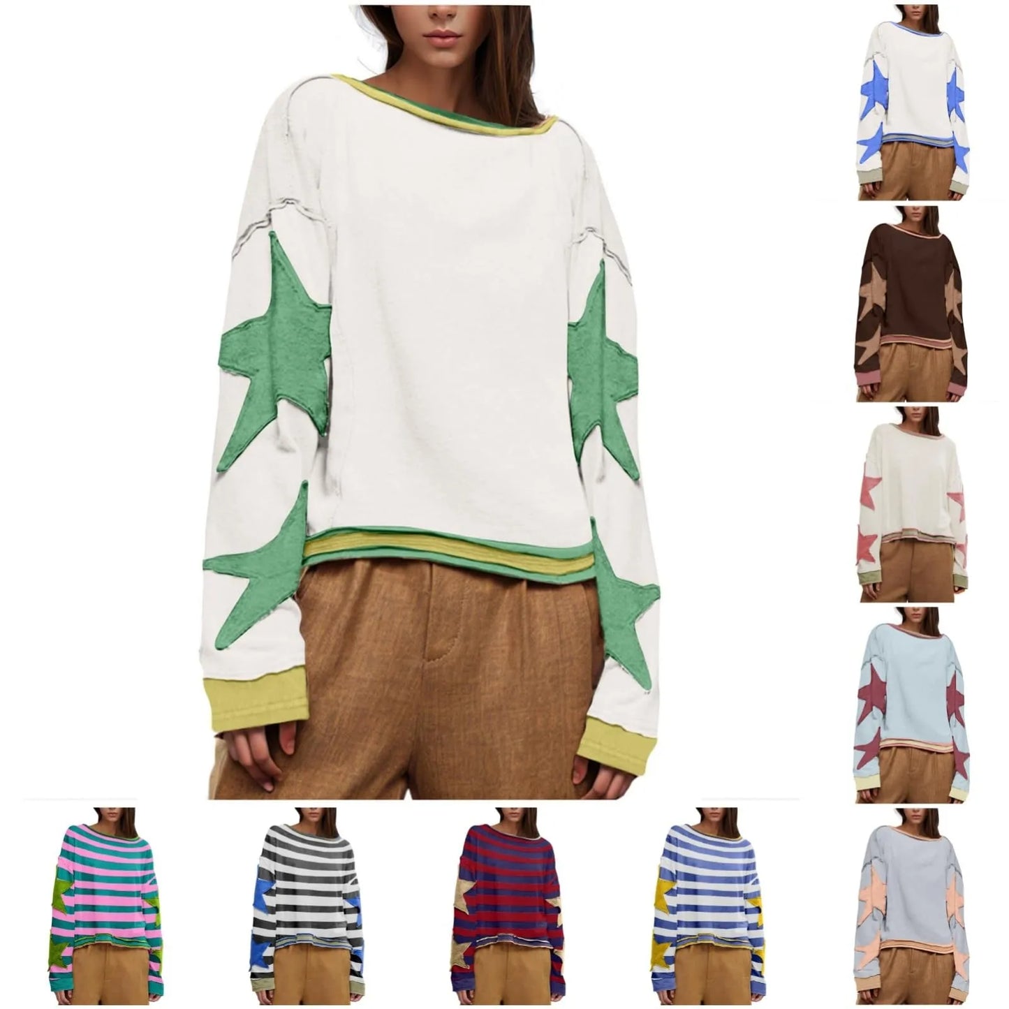 Women's Oversized Sweatshirt Graphic Sweater Long Sleeve Round Shirt Tops