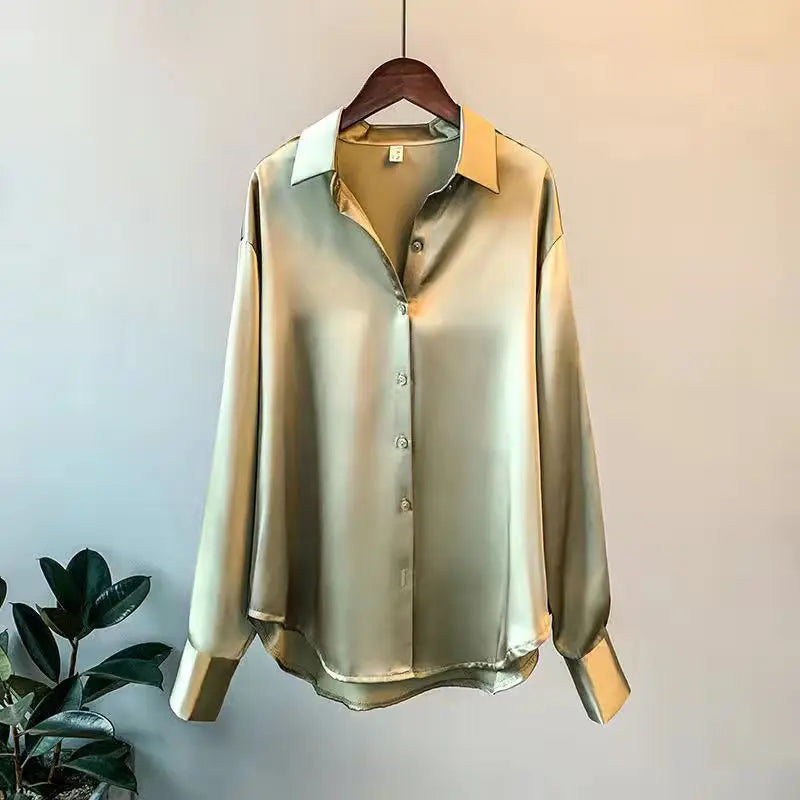 Women's Shirts Fall Satin Silk Oversize Blouse