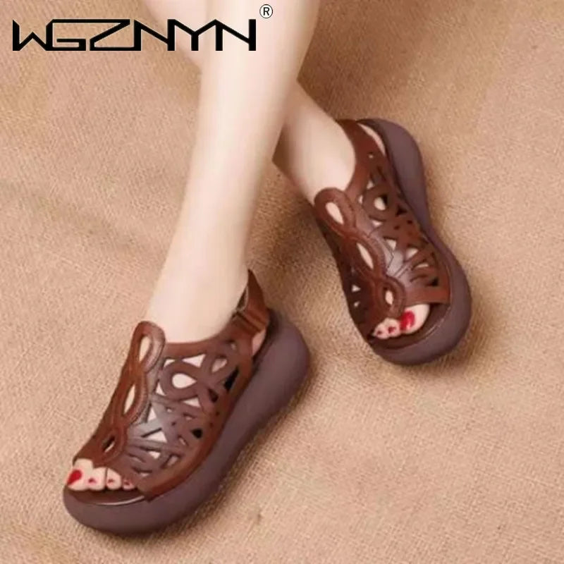 Women Sandals Soft Leather Wedges Shoes