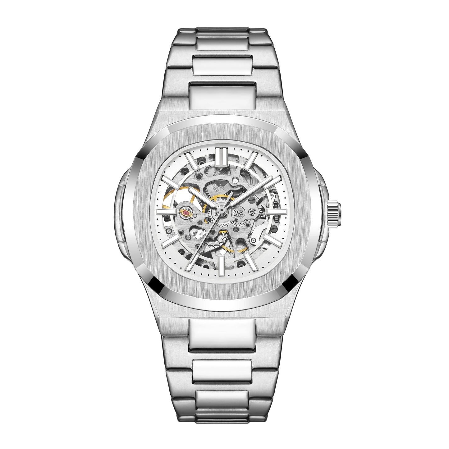 Luxury Automatic Watch For Men Mechanical Wristwatch Skeleton Stainless Steel