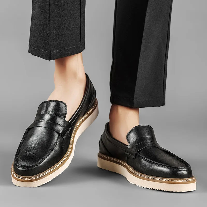 Men's Loafers Breathable Top Layer Cowhide Business Leather Shoes