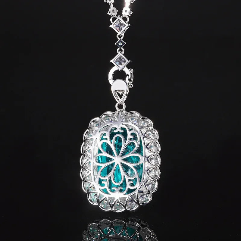 Aqua Blue Gemstone Pendant Necklace with Sparkling Zircon