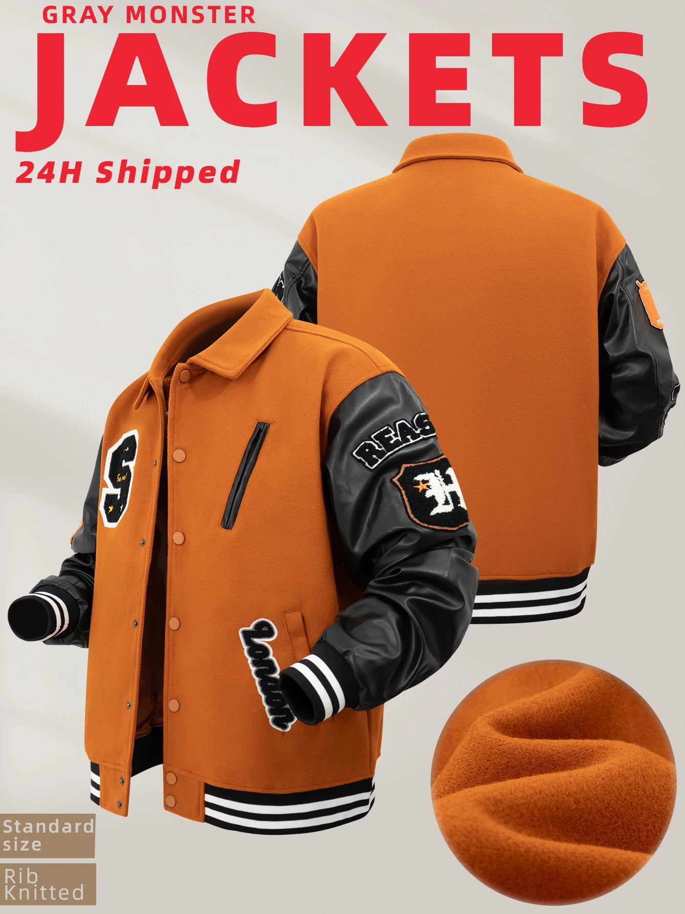Men's Varsity Jacket Faux Leather Sleeve Vintage Motorcycle Coat Bomber