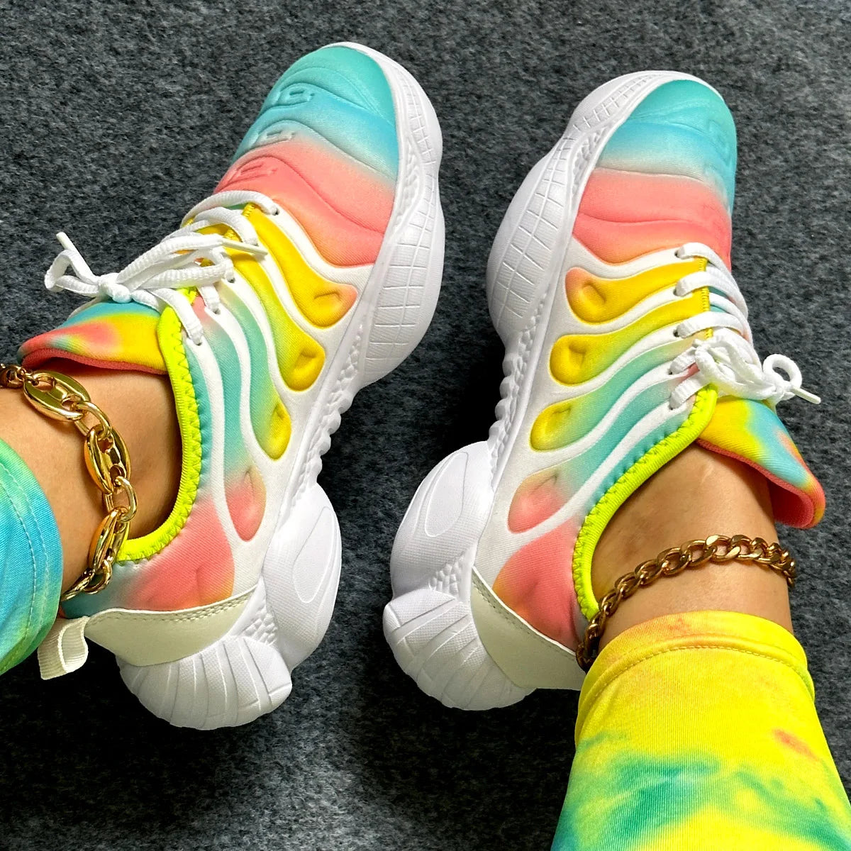 Women Sneakers  Rainbow Color Platform Shoes