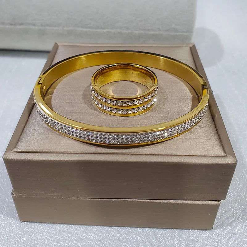 Stainless Steel Full Crystal Micro Set Zircon O-shaped Buckle Bracelet Ring