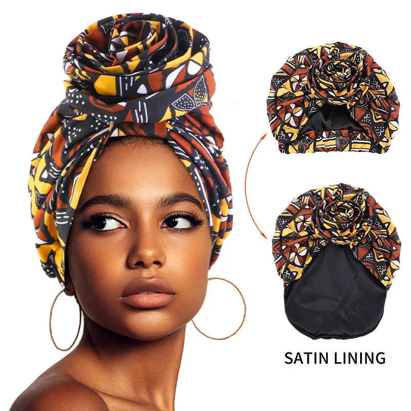 Woman African Satin Lined Turban Cap