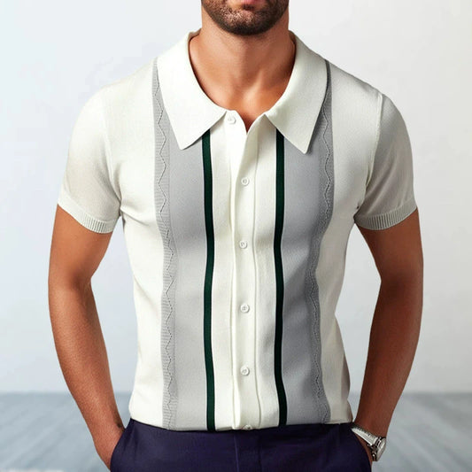 Jacquard Polo Shirts Man Knitwear Business Casual Summer  Viscose Elastic Silky Camisas
