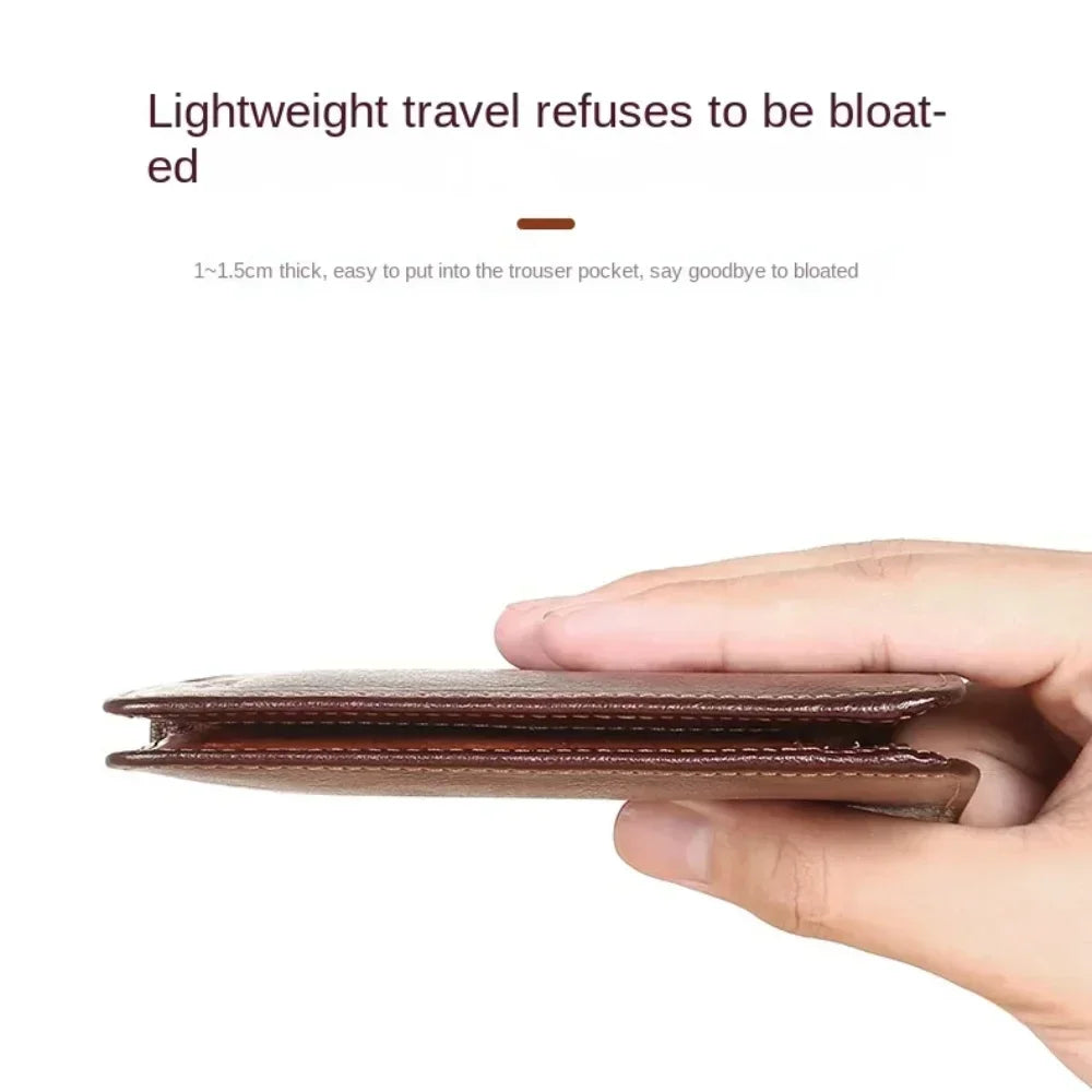 Genuine Leather Trifold Business Short Purse Wallet
