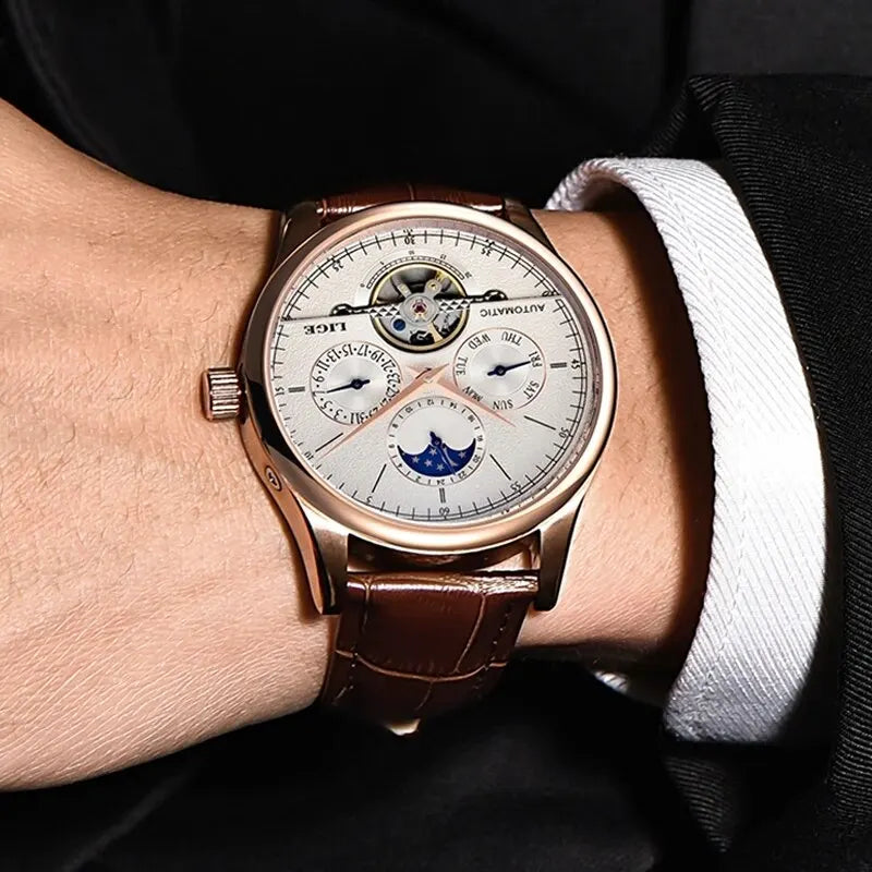 Men Watches Automatic Watch Tourbillon Clock Genuine Leather Waterproof Watch