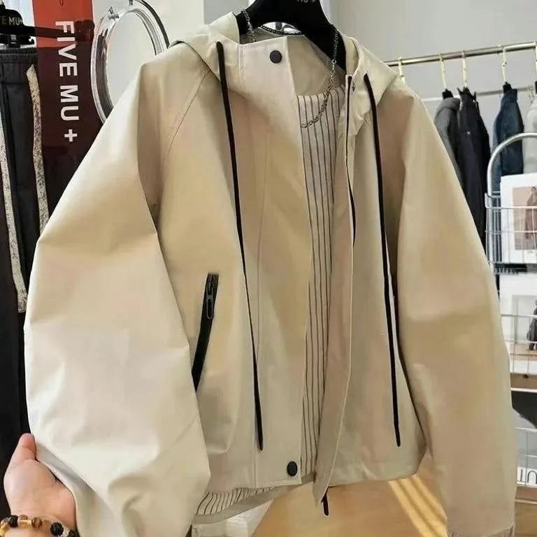 Elegant Casual Hooded Jacket Simple Versatile Small Design Sense Raincoat