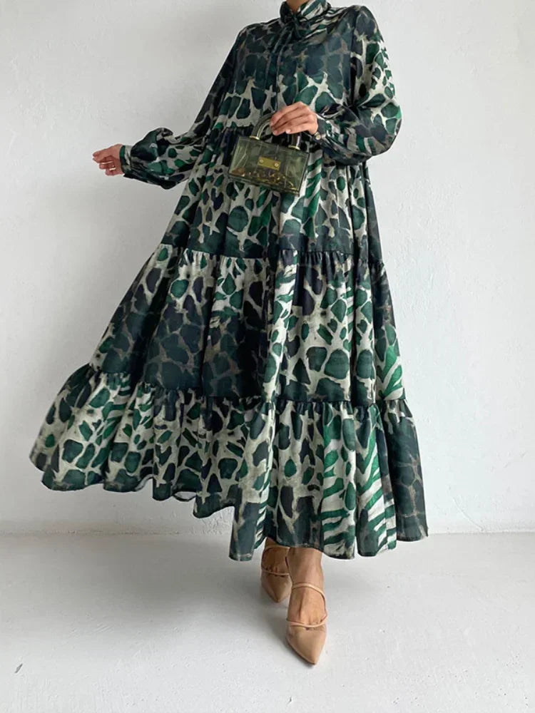 Ramadan Eid Muslim Women Abaya Leopard Print Dresses