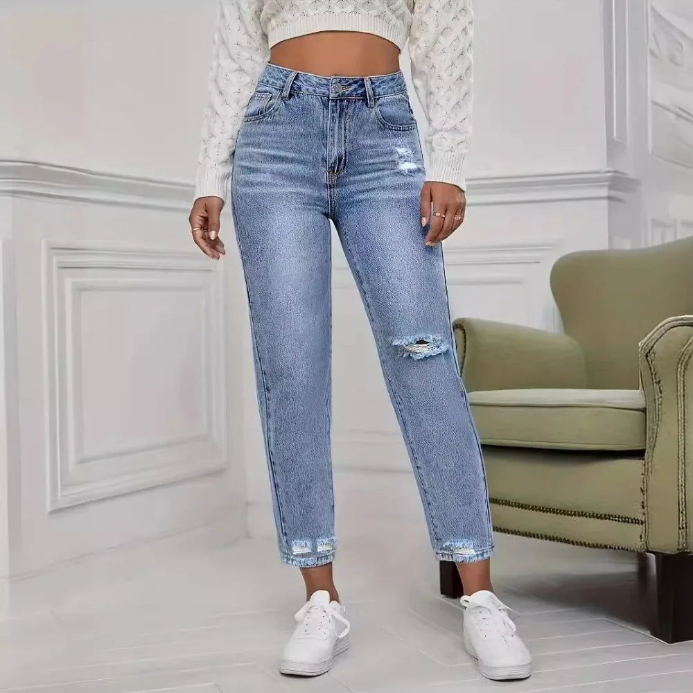 Casual Washed Ripped Jeans for Women
