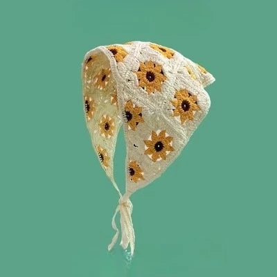 White Woven Floral Lace Hair Scarf Wraps