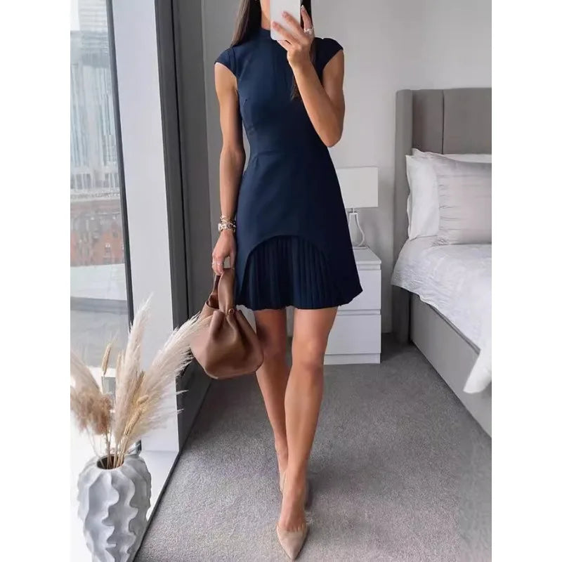 Short Dress Sleeveless Slim Tassel Formal A-line Dress Elegant Office Outfits