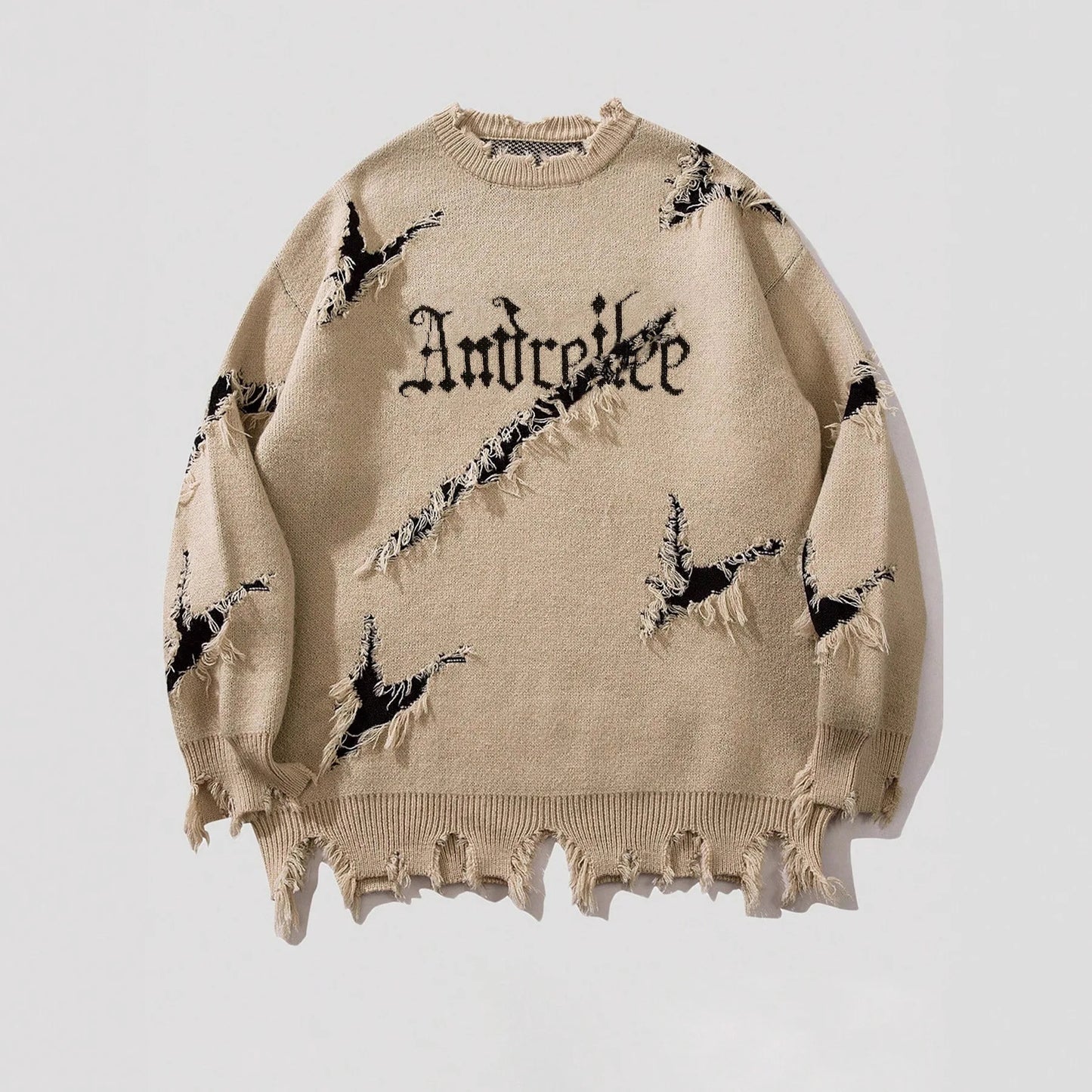 Men Distressed Sweater Hip Hop Pullover Vintage Casual Knitwear