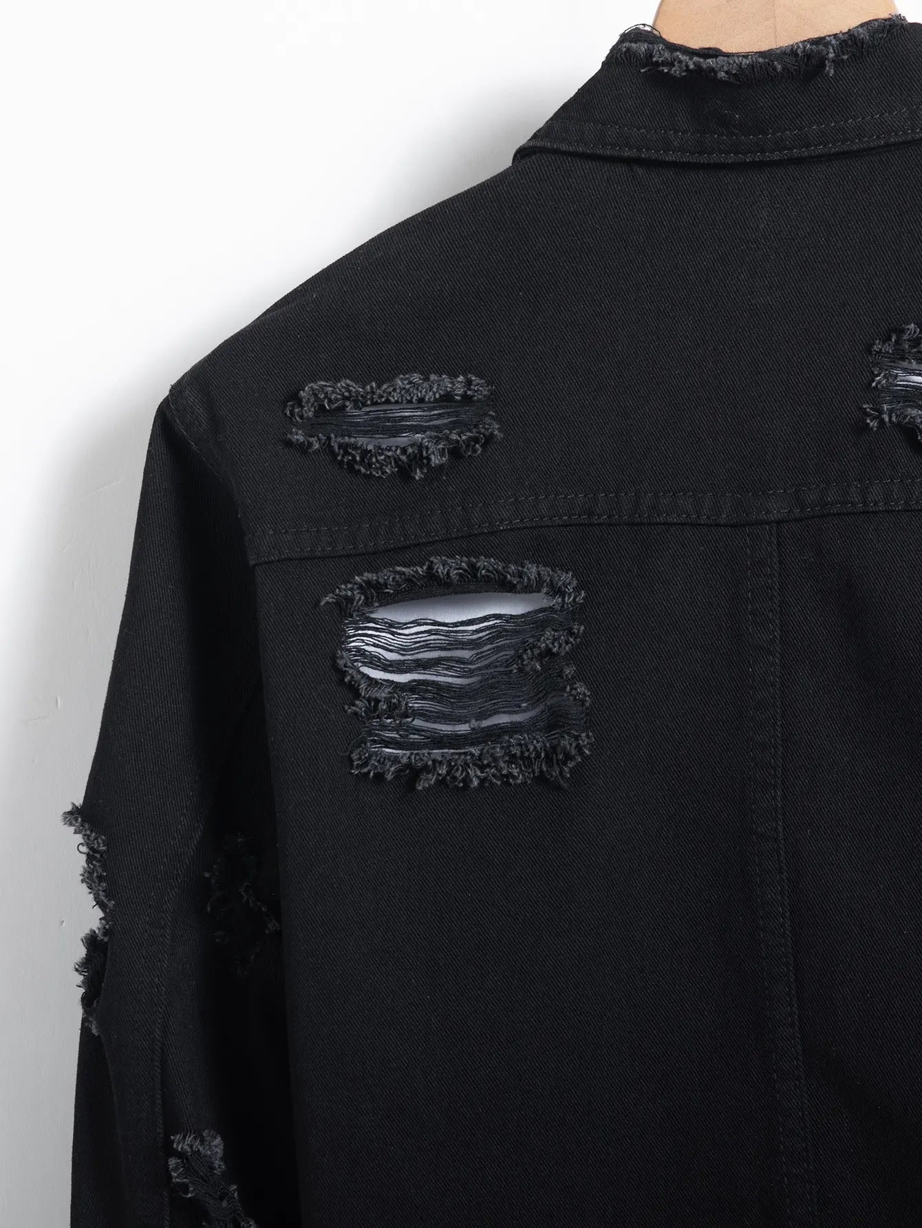 Men's denim jacket for spring and autumn. Black ripped jacket.