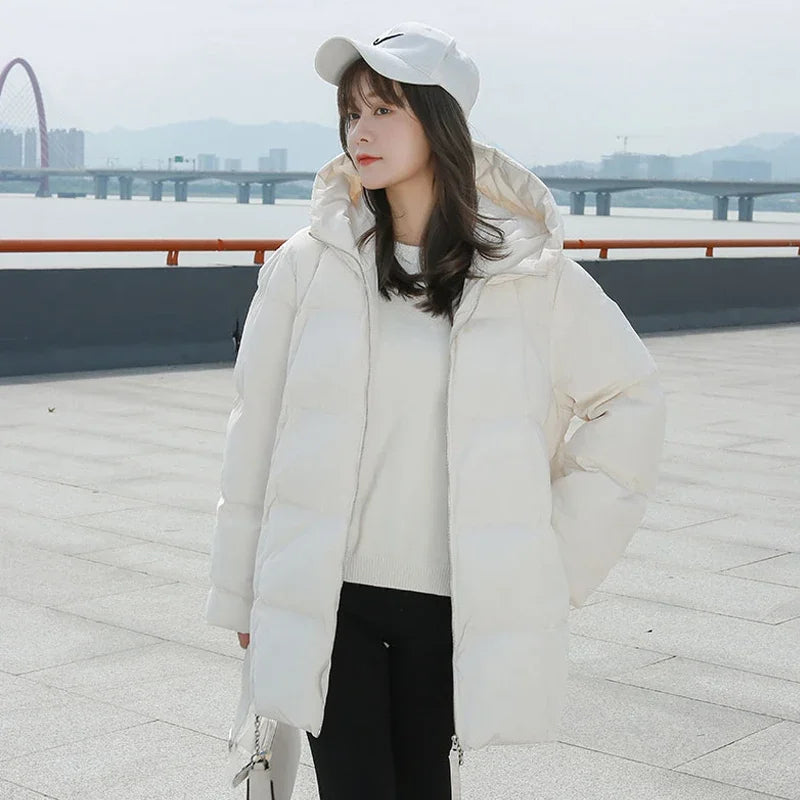 Puffer Jackets Women White Zipper Long Down Jacket