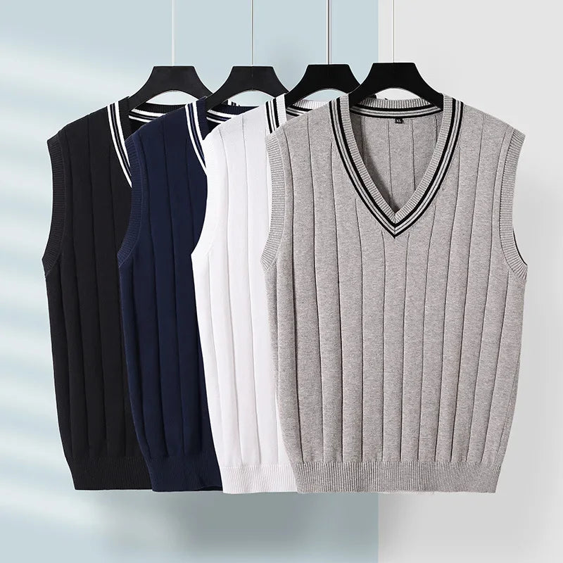 Men Knit Vest Casual Knitted Sweater  Waistcoat