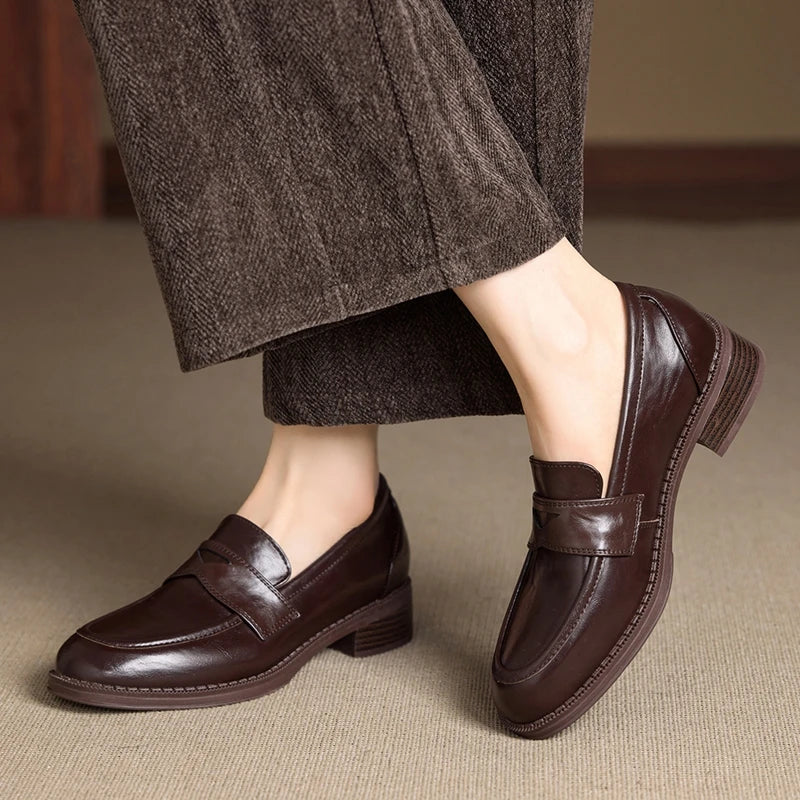 Women's Loafers  Shallow British style Low-heeled Slip-on Female Shoes