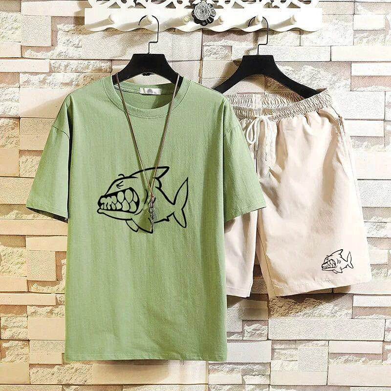 Men's Shorts Sets New InSlim Fit T Shirt  Graphic Stretch