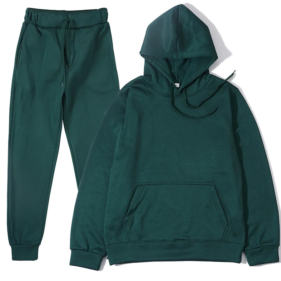 New Solid Color Hoodie+pants Two-piece set