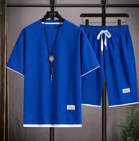 Men's Summer Waffle Set Brand Fashion Casual T-shirt