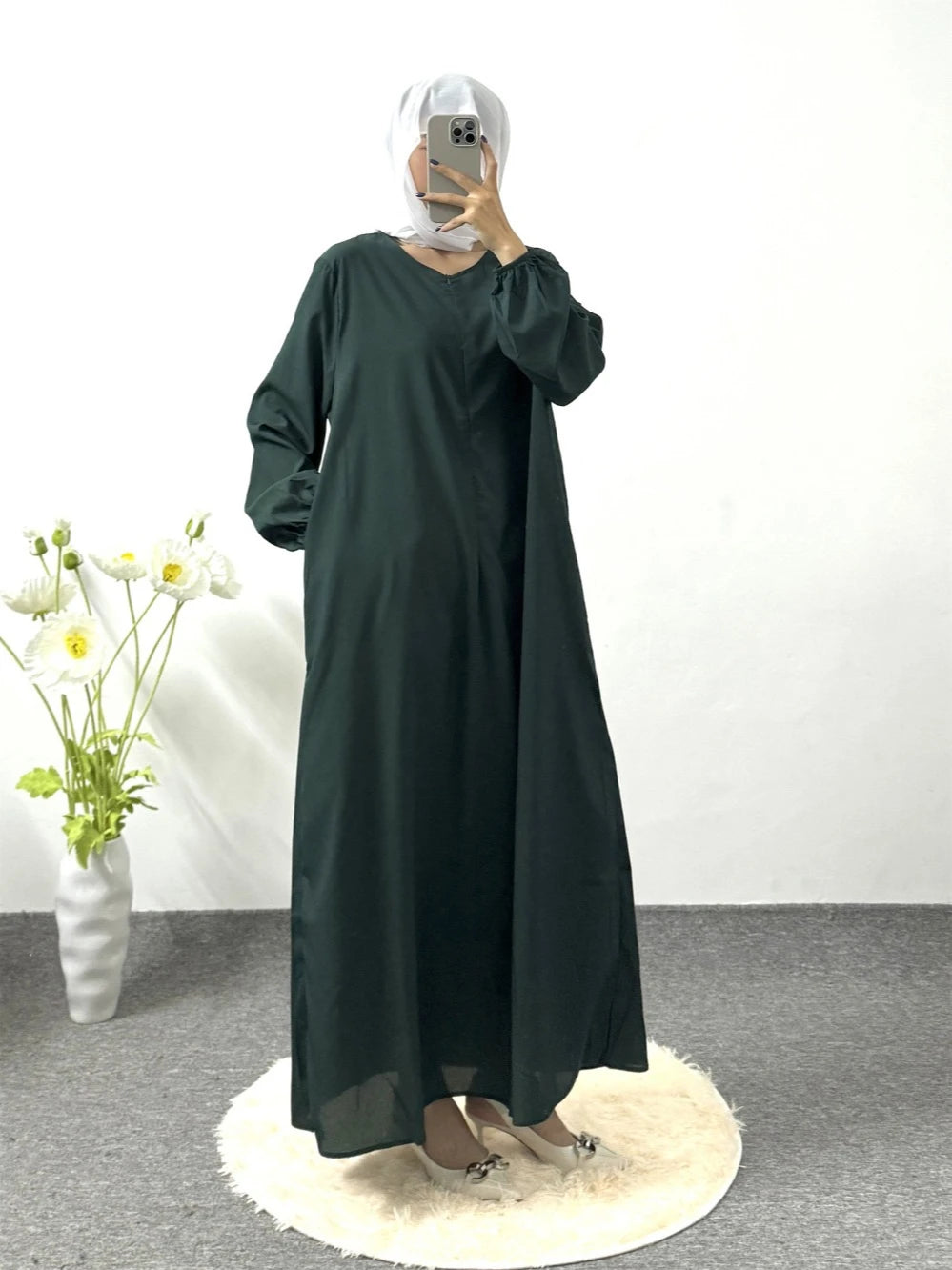 Modest Dress Muslim Ramadan Full Sleeve Printed Floral Casual Robe