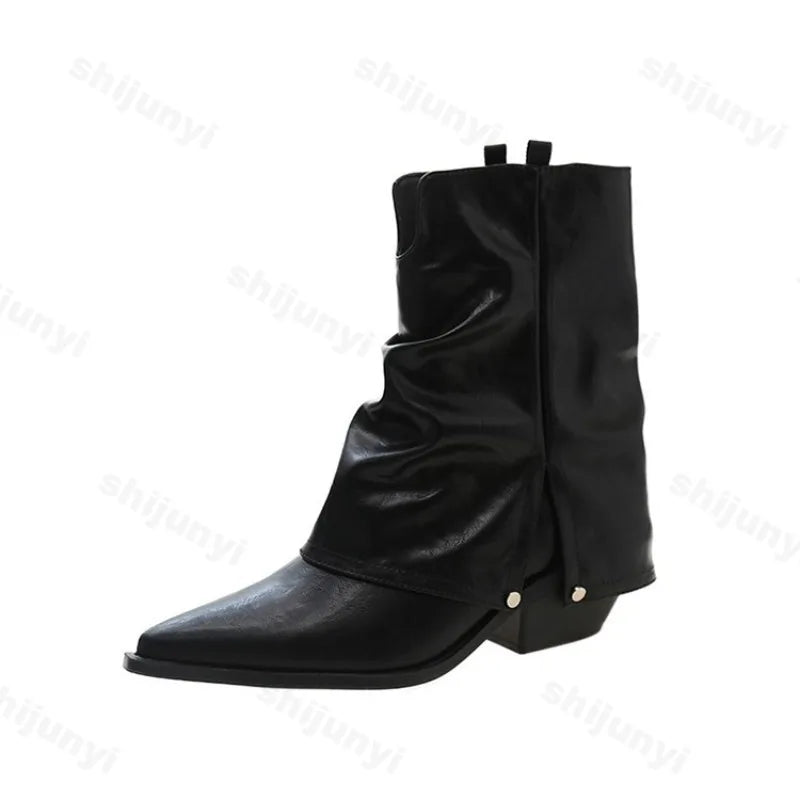 Fashion Retro Pointed Toe Female Ankle Boots Synthetic Leather Outdoor Anti Slip Boots