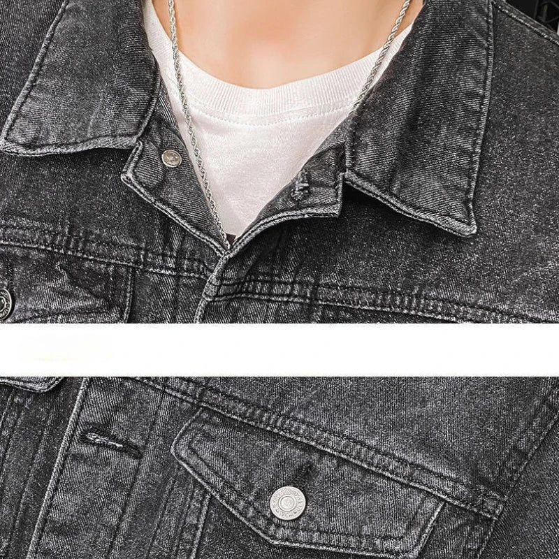 Men's Cyberpunk Denim Jacket Vintage Washed Tiger Skull Bone