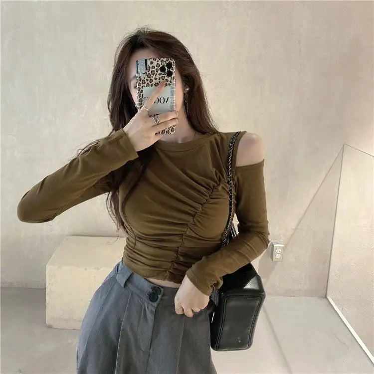 Women's T Shirts Off Shoulder Tees Sexy Plain Slim Black 2025 Tshirts 2000s Trend Female Tops Cool Wholesale Clothes Alt New In