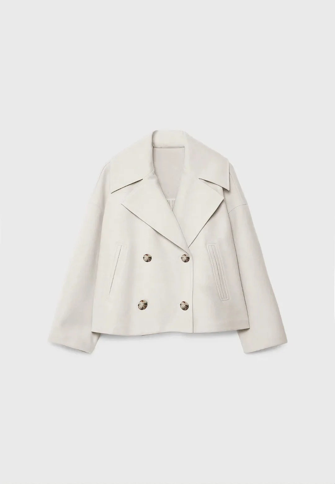 Women Wool Coats Elegant Short Coat Double Breasted Long Sleeve Jackets