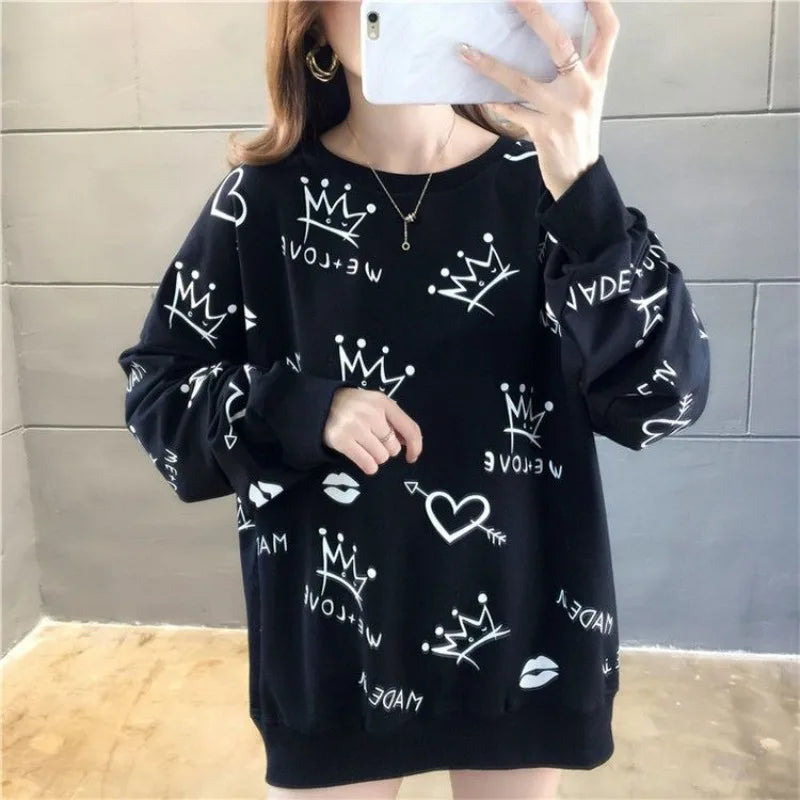 Women's Sweatshirts Black Youthful Clothes  New In Plus Size Female Pullover