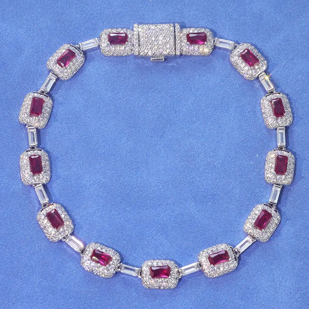 Women's Jewelry Silver Plated Red Diamond Gemstone Bracelet
