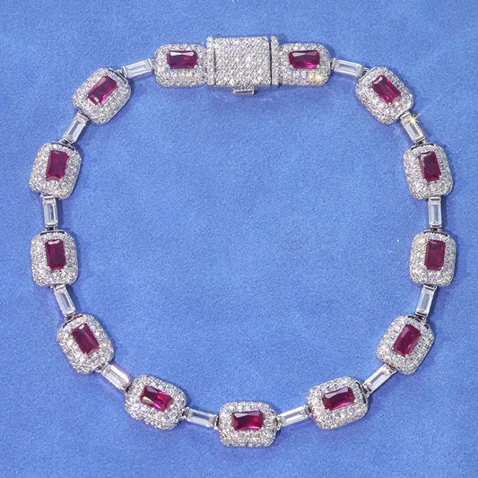 Women's Jewelry Silver Plated Red Diamond Gemstone Bracelet