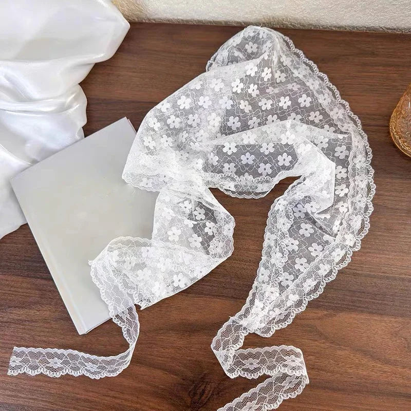 White Woven Floral Lace Hair Scarf Wraps