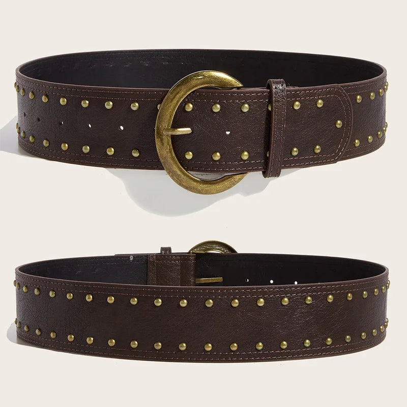 High-End Wide Belt For Women Minimalist Brown Waist Belt