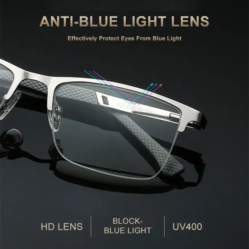 Men Reading Glasses Business Presbyopia Glasses Metal Frame Anti Blue Light Eyeglasses