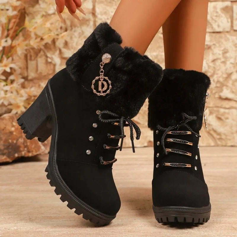 Women Boots High Heels Shoes Plush High Platform Ankle Boots