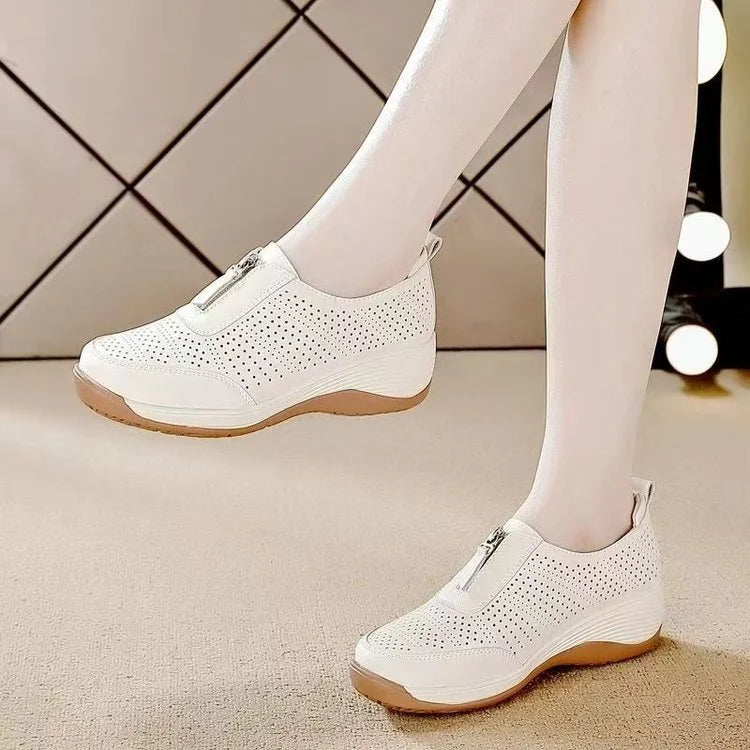 Soft Leather Loafers - Platform Wedge Heel Mom Shoes