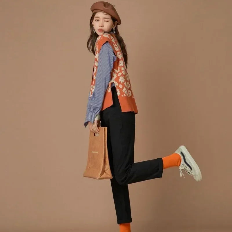 Women's Knitted Vest Kawaii  Solid Printed Waistcoat