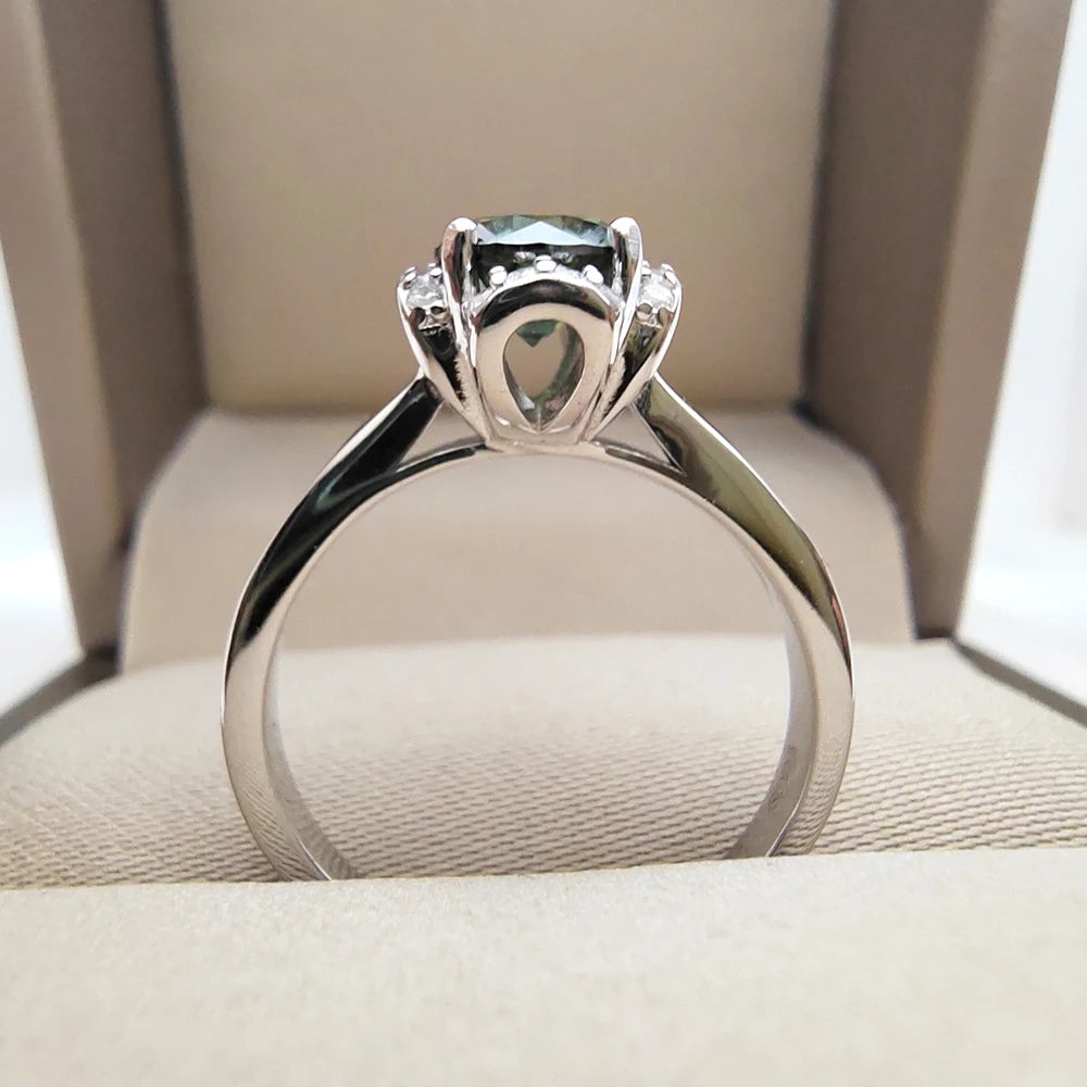 Green Moissanite Silver Ring